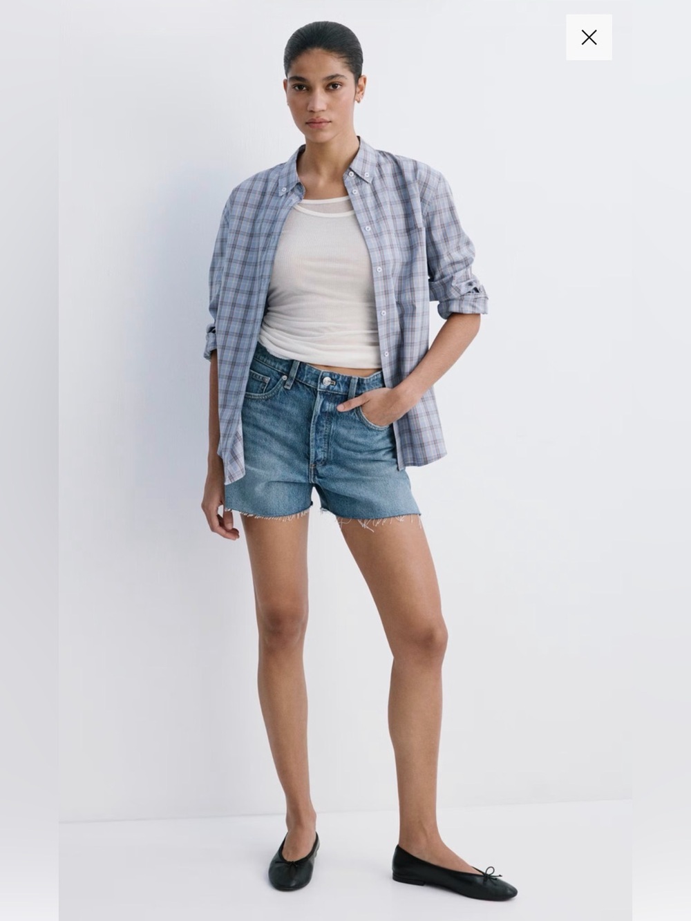 Mango “Andy” Denim Shorts with Frayed Hem EUC